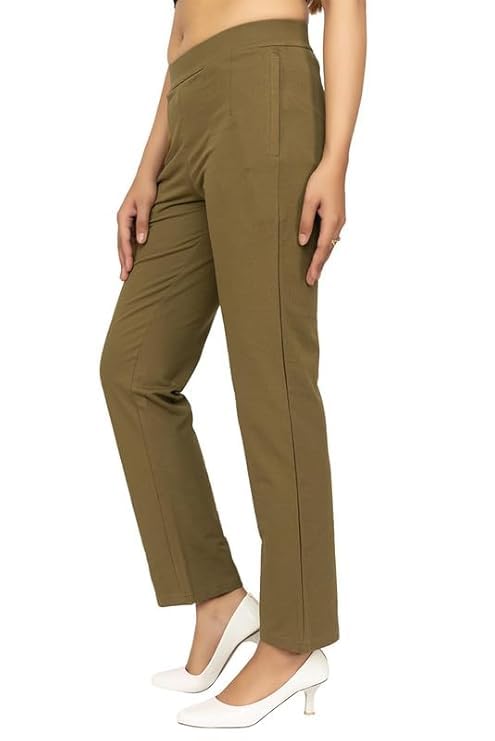 Image of Mlada All Day Cotton Track Pants for Women with 3 Zip Pockets | Regular Fit Mid Rise Track Pants with Stretchable Elastic Waist and Interlock Seams to Prevent Chafing