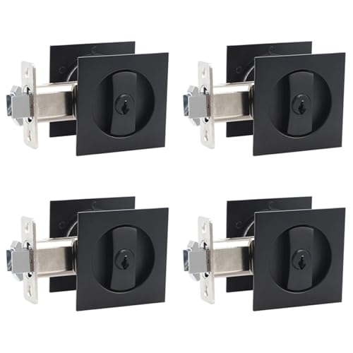 Cerradura para puerta corrediza Pocket Door Lock 4X en color negro con llave, diseño contemporáneo para privacidad en puertas corredizas y plegables