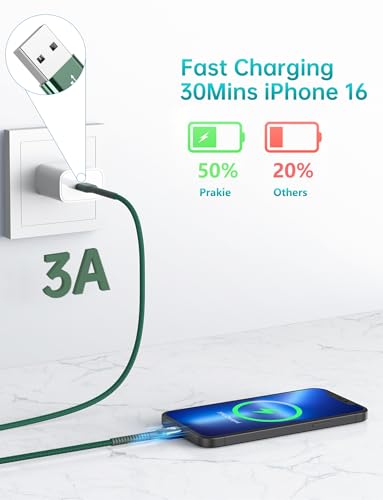 Image of USB to USB C Cable Fast Charging 6FT, USB A to USB C Charger Cord, Upgraded Extra Durable Braided USBC Cable Compatible with iPhone 16 15 Pro Max,Samsung Galaxy S10 S9 Plus and More -Green 2 Pack