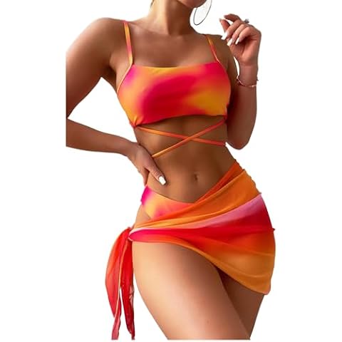 BSLVWG Women's 3 Piece Bikini Set with Skirt Cover