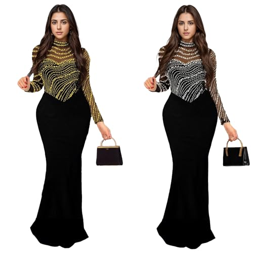 Image of PORRCEY Women's Sexy Elegant Rhinestone Bodycon Dress Hot Drilling Clubwear