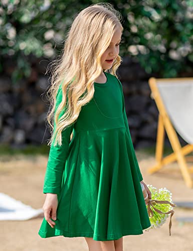 Arshiner Girls' Cotton Long Sleeve Twirly Skater Party Dress Green 130(Age For 8Years) #TOP3