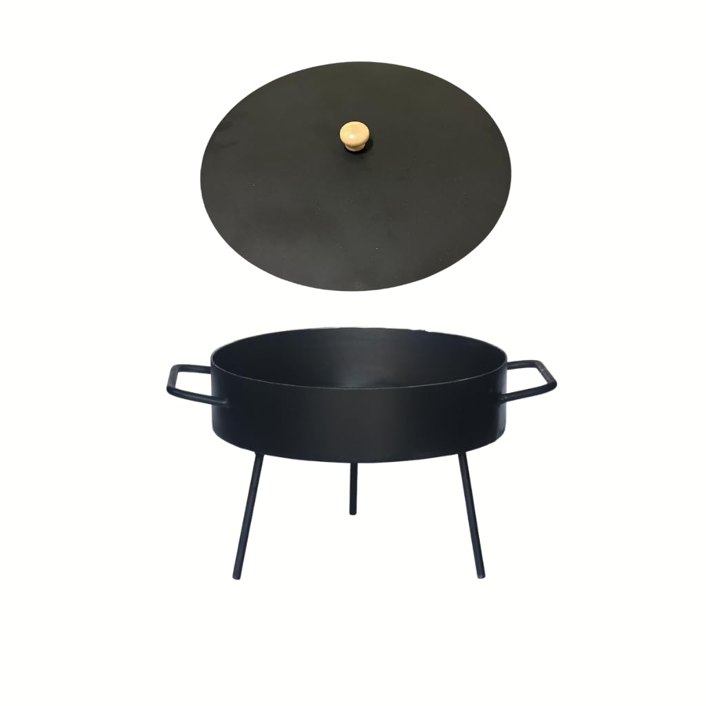 Genérico Disco De Arado Con Tapa Inoxidable Paellera Argentina de Acero al Carbono para Cocinar con Patas desmontables Varios tamaños Nic Store BBQ (35cm)