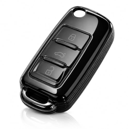 Image of JVCV Soft TPU Transparent Black Key Cover Compatible with Volkswagen Polo Vento Ameo Jetta Passat & Skoda Rapid Laura Superb Octavia Fabia Yeti Folding Key | Slim Fit Case (Transparent Black)