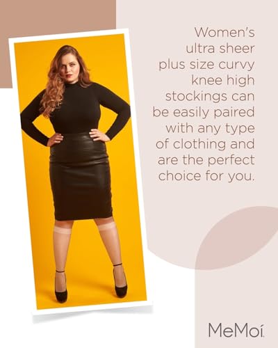 Image of MeMoi 2 Pack Plus Size Knee Highs for Women, Breathable Ultra Sheer Knee High Socks - Sizes 1X-4X