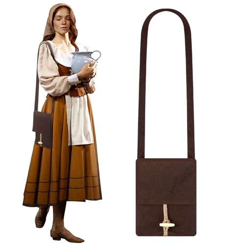 Aliceset Medieval Canvas Shoulder Bag Renaissance Medieval Viking Canvas Shoulder Bag with Horn Buckle Small Pilgrim Pouch