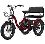 Two Seater Electric Tricycle for Adults Peak 1350W Motor 48V15.6Ah Folding E Trike,20'x4.0' Aluminum Fat Tire 3 Wheel Ebike PAS MAX 85miles Range 2 Person Electric Trike with Passenger seat Red