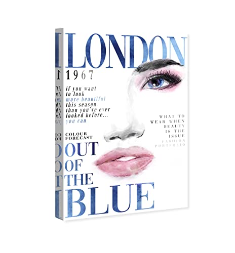 Wynwood Studio Fashion and Glam Contemporary Canvas Art - Cover London Watercolor Couture, Wall Art for Living Room, Bedroom, and Bathroom, 20 in x 30 in, White and Blue Home Decor by Wynwood Studio - Used condition - Image 2