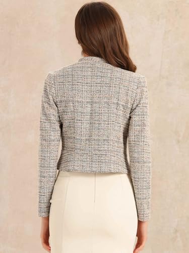 Allegra K Vintage Tweed Jackets for Women's Stand Collar Business Open Front Cropped Blazer Jacket3