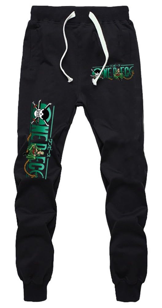 Anime One Piece Luffy Pantalons de Sport Jogging Adulte Cosplay Bas de Survêtement Sweatpants Trousers avec Poches Noir 15 XL