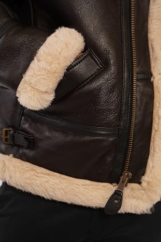 Image of B3 Bomber Jacket B3 Bomber Jacket Real Shearling Men RAF Bomber Ginger Mens Aviator Jacket (US, Alpha, XX-Large, Regular, Regular, Brown)