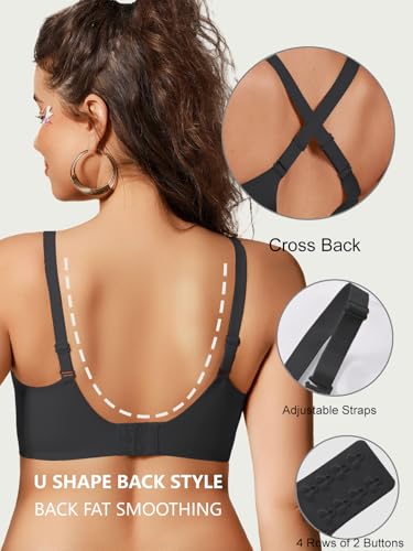 COCOMARTS Jelly Bras for Women No Underwire Seamless Push Up Comfortable Tshirt Everyday Deep V Bra with Support and Lift Black 3X-Large — view 3