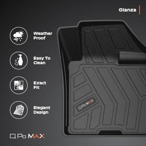 Image of Q Po Glanza (MAX) Jun 2019 - Present ECO TPE Car Floor Mat | Anti Slip All Weather Mats for Glanza (Black)