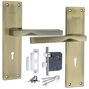 Atom Heavy Duty Mortise Door Lock for Bedroom, Living Room, Main Door, Brass Antique Finish | 3 Keys | 6 Lever Double Stage Lockset for House Hotel Office(WIH53KY)