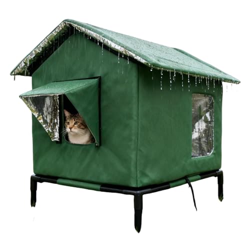 Djowyh Caseta para gatos de invierno para exteriores, aislada para mascotas, plegable, con protección térmica, para jardín, camping, terraza, balcón, apartamento, viajes