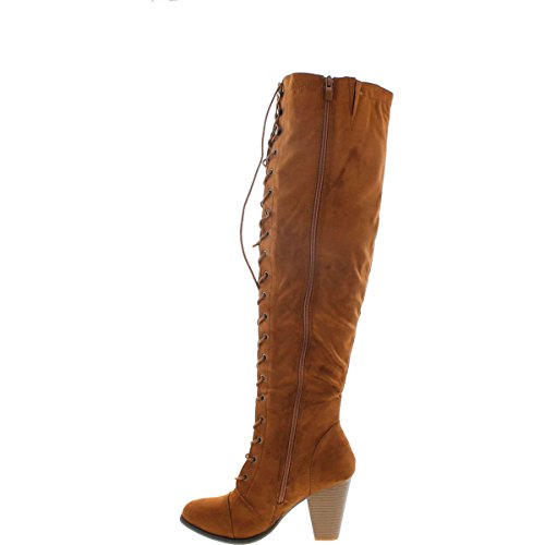 Forever Camila-47 Women's Chunky Heel Lace Up Over The Knee Brown High Riding Boots,Tan Suede,102