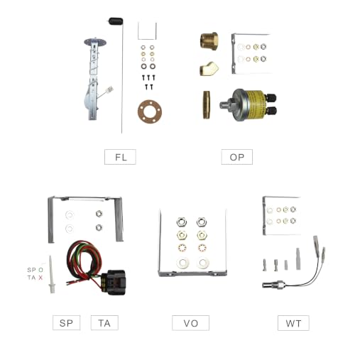 Image of Classic Electrical 6 Gauge Set White Dial Red Needle | With ECU Based, 85mm, 3-3 /8 inch, 52mm, 2-1 /16 inch, Speedometer With Digital Odometer, Light Bulb Illumination, Car, Automobile