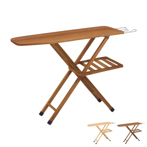 Paluplus Asse da Stiro Pieghevole in Legno di Faggio, Misura 120x35 cm, Altezza regolabile 3 Posizioni e Poggiaferro, Tavola da Stiro con Copriasse in Omaggio, Made in Italy -507F-6,3 (Noce)