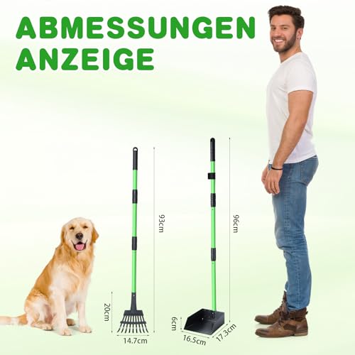 REAPALOT Hundekotschaufel, Robustes Metalltablett und Rechen-Set, Hundekotsammler aus Edelstahl mit langem Griff für große, mittelgroße und kleine Hunde