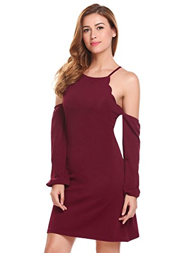Modfine Vestido Mujer De Fiesta Manga Larga Elegante Silm Tirantes Color Puro
