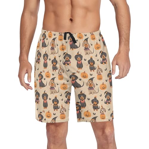 Laprad Men's Pajama Shorts Lounge Sleep Shorts Halloween Dachshund Dogs Pajamas Bottoms with Pockets