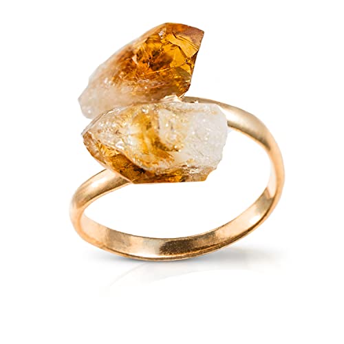 Ayana Crystals Citrine Adjustable Ring - Handmade Healing Crystal Jewelry, Gold-Plated Copper Bypass...