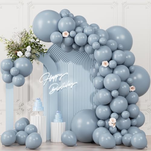 104pcs Dusty Blue Balloons - 18/12/10/5 Inch Matte Haze Blue Latex Balloons Garland Arch Different Sizes Pack for Baby shower Wedding Bridal Shower Party Decor