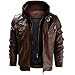 Tianfudedian Chaqueta de Moto de Cuero para Hombre con Capucha extraíble, Denzell...