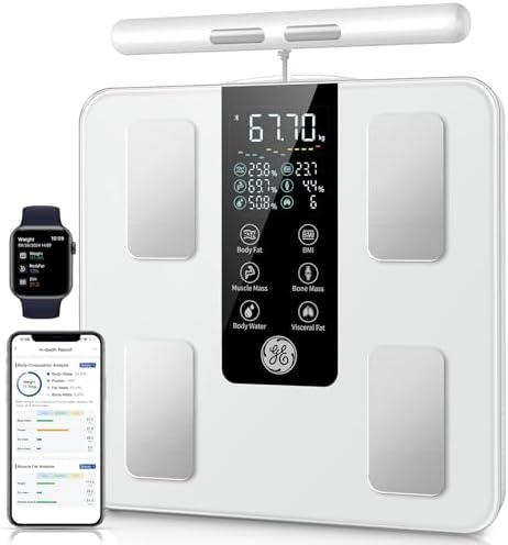 GE Smart Scales, Body Composition Scale with Handles 50 Metrics 180kg White