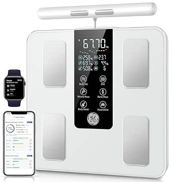 GE Smart Scales, Body Composition Scale with Handles 50 Metrics 180kg White