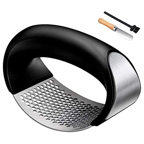 Nlmyt Garlic Press Rocker, Stainless Steel Garlic Press, Professional Garlic Mincer, Premium Stainless Steel Garlic Crusher, Manual Garlic Masher with Cleaning Brush and Knife, Easy to Clean and Use. Cover