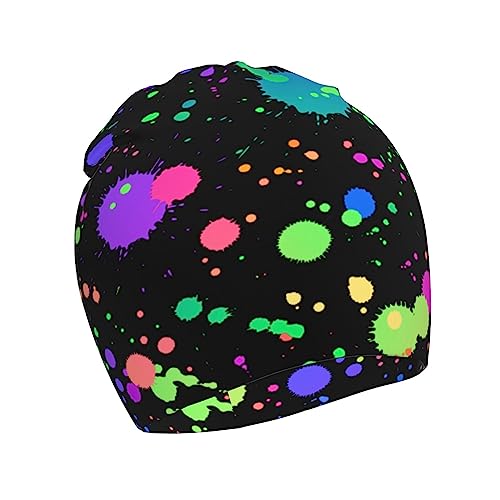 Glow in Dark Splatter Neon Kids Beanie Hats Warm Knit Beanie Cap Skull Caps Gifts Decor for Boys Girls