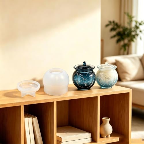 Image of 1 Set Resin Moulds, Round Jar with Lid Silicone Mould for Resin Art, Storage Box and Candle Mould Silicone