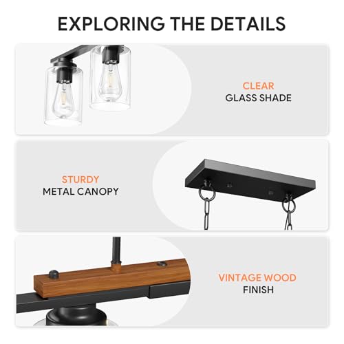 Vonluce Dining Room Light Fixture Over Table, 4-Light Kitchen Island Lighting With Glass Shade And Adjustable Rods thumb #3