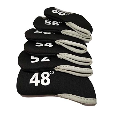 Kepoda 6Pcs Black Neoprene Golf Club Cover Top Window Iron Wedge Head Cover Cover