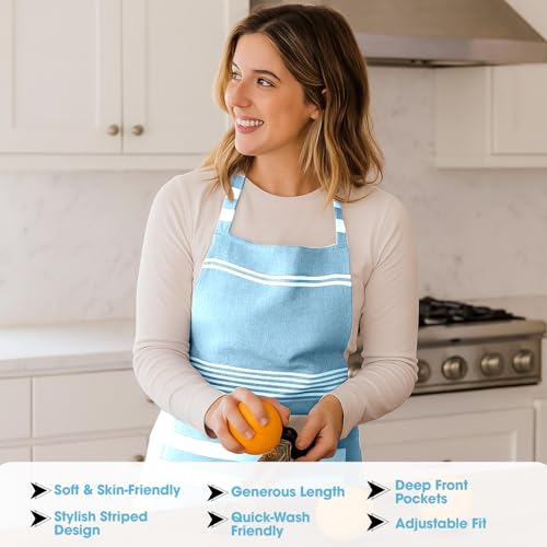 Image of Unisex Cooking Aprons | Waterproof Apron | Striped Design with 2 Front Pockets & Adjustable Neck Strap | Durable, Oil & Stain Resistant | Chef Apron for Cooking