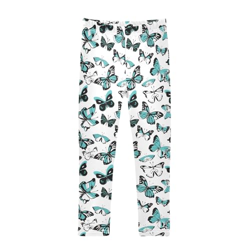 senya Girls Printed Leggings Yoga Pants Turquoise Black Butterfly for Kids in 4t to 10 Years, 4T