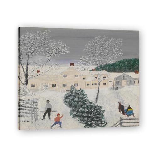 Reproduction peinture à l'huile J'arrive par Grandma Moses sur toile avec cadre 40x50cm
