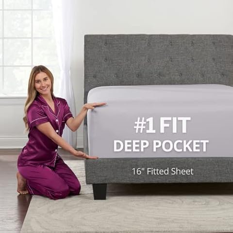 DeaLuxe California King Fitted Sheet Deep Pocket - Real 16in Cal King Fitted Sheet Fit Perfectly 14in-18in Deep Mattress & Toppers - Deep Pocket Fitted 1 Piece Fitted Bed Sheets Grey Lavender Cover