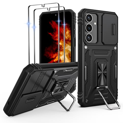 Aropuktek for Galaxy-A35-5G Phone Case: Longer & More Stable Rotatable Kickstand, Slide Camera Cover, Heavy Duty Shockproof Case with 2 PCS Screen Protector for Samsung A35 5G Case, Black