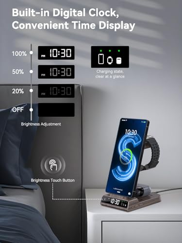 Image of Wireless Charger for Samsung S25 with Clock 3 in 1 Android Charging Station | Charging Station for Galaxy S25 Ultra,Z Flip 7,Fold,Galaxy Bud,Watch Charger for Galaxy Watch 8,7,6,5Pro, Nightstand Charger