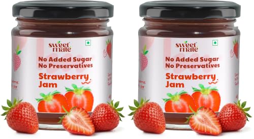 Image of Sweetmate Strawberry Jam - 220g | No Added Sugar | 100% Pure Fruit Pulp & Healthy Fiber | No Preservatives, Colors & Artificial Flavors | Diabetic & Keto Friendly Jam (Pack of 2)