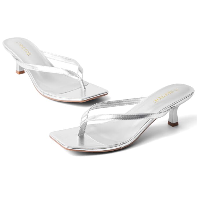 Image of Kitten Heels for Women Square Toe Sandals Flip Flop Heels Thong Sandals Comfortable Summer 2 Inch Heels Sandals
