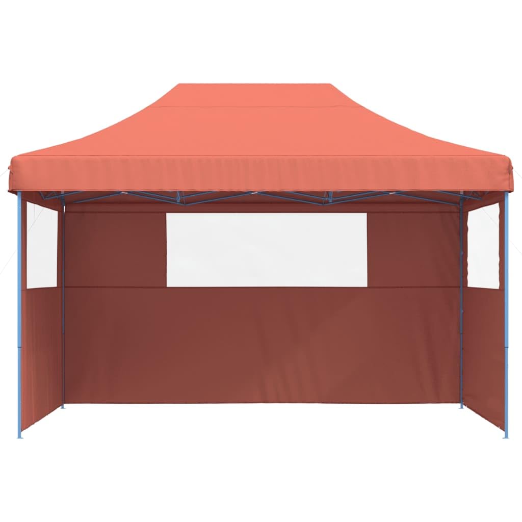 Markiza Pop-Up 3 ścianki terakota 410 x 279 x 315 cm | Stalowa rama malowana proszkowo, przezroczyste okna, 8 śledzi i 4 linki