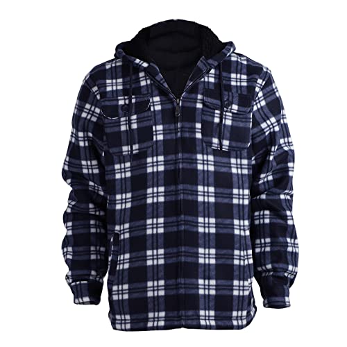 Image of TanBridge Men's Cotton Plaid Shirts Jacket Full Zip Fleece Flannel Sherpa Lined Hoodies Heavyweight Hoodies Jacket for Men