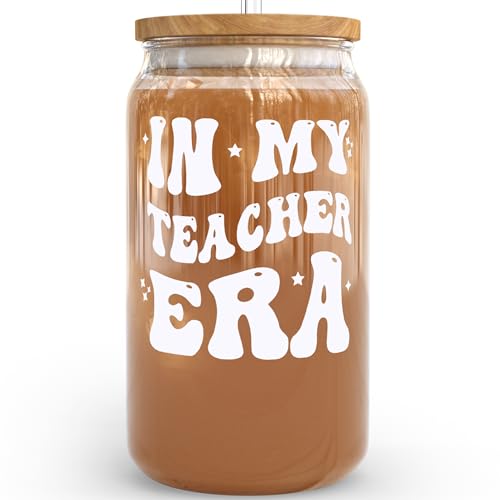 KLUBI Teacher Gifts For Women - In My Teacher Era Cup with Lids and Straws 16 Ounce Coffee Tumbler Mug, Personalized Gifts for Her Graduation, New Job, Birthday