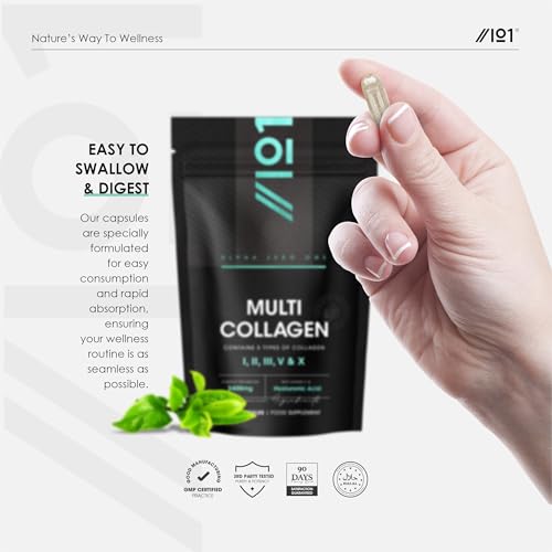 Multi Collagen 2400mg – Types I, II, III, V & X – 90 Capsules – Wild Caught Marine, Grass Fed Bovine, Eggshell & Free-Range Chicken Collagen Powder, with Hyaluronic Acid & Vitamin C – by Alpha01 - Image 6