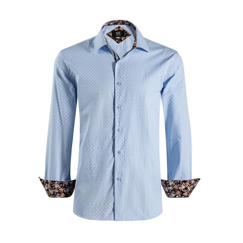 Elie Balleh Men’s Shirt Slim Fit Jacquard Dot Button-Down Shirt, Natural Stretch and Distinctive Design