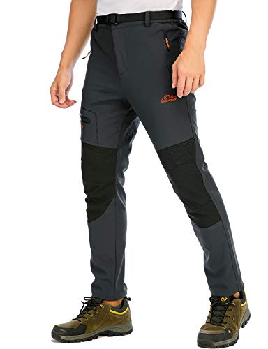DAFENP Herren Wanderhose Skihose Wasserdicht Softshellhose Winddicht Winter Outdoorhose Snowboardhose Warm Gefüttert Trekkinghose KZ1635M-DarkGrey-L