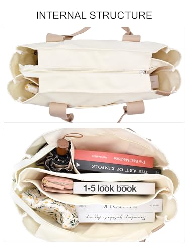 Image of TeeYee 16oz Canvas Tote Bag Casual Multi pockets Handbags Large Capacity Shopping Shoulder Bag with Pocket Bags Work Purses